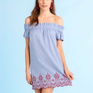 Vineyard Vines Off The Shoulder Embroidered Oxford Dress Size XS